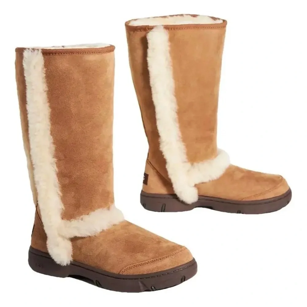 UGG Brown Shearling Sunburst Tall Winter Boots sz 6